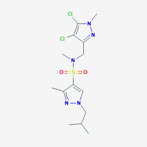 molecular formula C14H21Cl2N5O2S B4348487 N~4~-[(4,5-DICHLORO-1-METHYL-1H-PYRAZOL-3-YL)METHYL]-1-ISOBUTYL-N~4~,3-DIMETHYL-1H-PYRAZOLE-4-SULFONAMIDE 