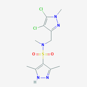 molecular formula C11H15Cl2N5O2S B4348513 N-[(4,5-dichloro-1-methyl-1H-pyrazol-3-yl)methyl]-N,3,5-trimethyl-1H-pyrazole-4-sulfonamide 