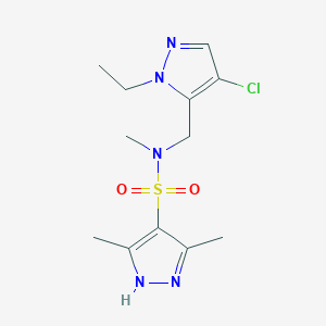 molecular formula C12H18ClN5O2S B4348527 N~4~-[(4-CHLORO-1-ETHYL-1H-PYRAZOL-5-YL)METHYL]-N~4~,3,5-TRIMETHYL-1H-PYRAZOLE-4-SULFONAMIDE 