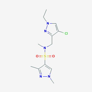 molecular formula C12H18ClN5O2S B4348636 N~4~-[(4-CHLORO-1-ETHYL-1H-PYRAZOL-3-YL)METHYL]-N~4~,1,3-TRIMETHYL-1H-PYRAZOLE-4-SULFONAMIDE 