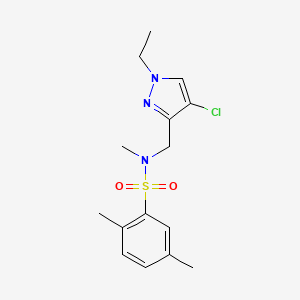 molecular formula C15H20ClN3O2S B4348645 N-[(4-chloro-1-ethyl-1H-pyrazol-3-yl)methyl]-N,2,5-trimethylbenzenesulfonamide 