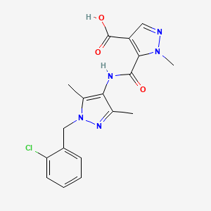 molecular formula C18H18ClN5O3 B4348676 5-({[1-(2-chlorobenzyl)-3,5-dimethyl-1H-pyrazol-4-yl]amino}carbonyl)-1-methyl-1H-pyrazole-4-carboxylic acid 