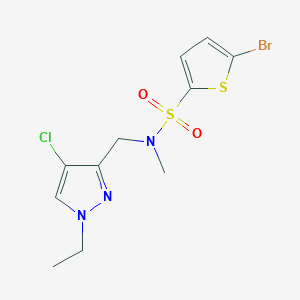 molecular formula C11H13BrClN3O2S2 B4348706 5-bromo-N-[(4-chloro-1-ethyl-1H-pyrazol-3-yl)methyl]-N-methyl-2-thiophenesulfonamide 