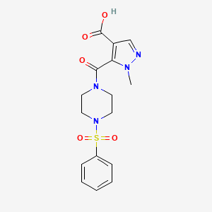 molecular formula C16H18N4O5S B4348760 1-METHYL-5-{[4-(PHENYLSULFONYL)PIPERAZINO]CARBONYL}-1H-PYRAZOLE-4-CARBOXYLIC ACID 