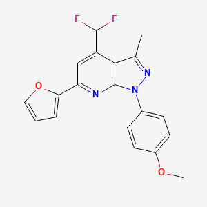 molecular formula C19H15F2N3O2 B4348999 4-[4-(DIFLUOROMETHYL)-6-(2-FURYL)-3-METHYL-1H-PYRAZOLO[3,4-B]PYRIDIN-1-YL]PHENYL METHYL ETHER 