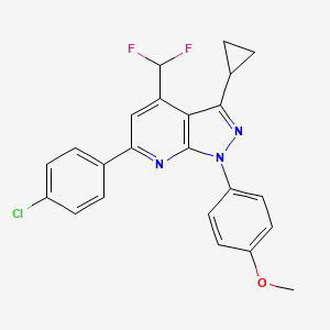 molecular formula C23H18ClF2N3O B4349132 4-[6-(4-CHLOROPHENYL)-3-CYCLOPROPYL-4-(DIFLUOROMETHYL)-1H-PYRAZOLO[3,4-B]PYRIDIN-1-YL]PHENYL METHYL ETHER 