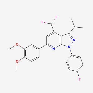 molecular formula C24H22F3N3O2 B4349342 4-[4-(DIFLUOROMETHYL)-1-(4-FLUOROPHENYL)-3-ISOPROPYL-1H-PYRAZOLO[3,4-B]PYRIDIN-6-YL]-2-METHOXYPHENYL METHYL ETHER 