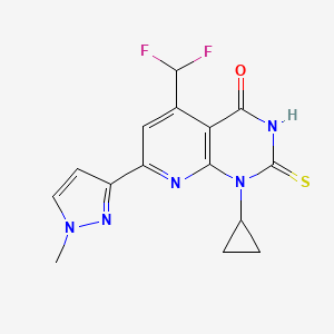 molecular formula C15H13F2N5OS B4349783 1-cyclopropyl-5-(difluoromethyl)-7-(1-methyl-1H-pyrazol-3-yl)-2-sulfanylpyrido[2,3-d]pyrimidin-4(1H)-one 