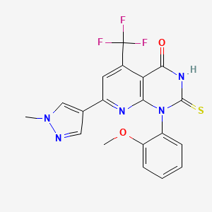 1-(2-methoxyphenyl)-7-(1-methyl-1H-pyrazol-4-yl)-2-sulfanyl-5-(trifluoromethyl)pyrido[2,3-d]pyrimidin-4(1H)-one