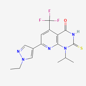 molecular formula C16H16F3N5OS B4349932 7-(1-ETHYL-1H-PYRAZOL-4-YL)-1-ISOPROPYL-2-SULFANYL-5-(TRIFLUOROMETHYL)PYRIDO[2,3-D]PYRIMIDIN-4(1H)-ONE 