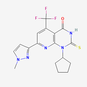 molecular formula C17H16F3N5OS B4350005 1-cyclopentyl-7-(1-methyl-1H-pyrazol-3-yl)-2-sulfanyl-5-(trifluoromethyl)pyrido[2,3-d]pyrimidin-4(1H)-one 