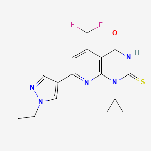 molecular formula C16H15F2N5OS B4350014 1-cyclopropyl-5-(difluoromethyl)-7-(1-ethyl-1H-pyrazol-4-yl)-2-sulfanylpyrido[2,3-d]pyrimidin-4(1H)-one 