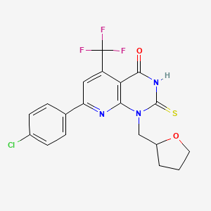 molecular formula C19H15ClF3N3O2S B4350015 7-(4-CHLOROPHENYL)-2-SULFANYL-1-(TETRAHYDRO-2-FURANYLMETHYL)-5-(TRIFLUOROMETHYL)PYRIDO[2,3-D]PYRIMIDIN-4(1H)-ONE 