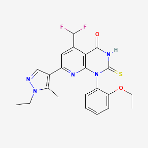 molecular formula C22H21F2N5O2S B4350162 5-(difluoromethyl)-1-(2-ethoxyphenyl)-7-(1-ethyl-5-methyl-1H-pyrazol-4-yl)-2-mercaptopyrido[2,3-d]pyrimidin-4(1H)-one 