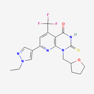 molecular formula C18H18F3N5O2S B4350428 7-(1-ETHYL-1H-PYRAZOL-4-YL)-2-SULFANYL-1-(TETRAHYDRO-2-FURANYLMETHYL)-5-(TRIFLUOROMETHYL)PYRIDO[2,3-D]PYRIMIDIN-4(1H)-ONE 