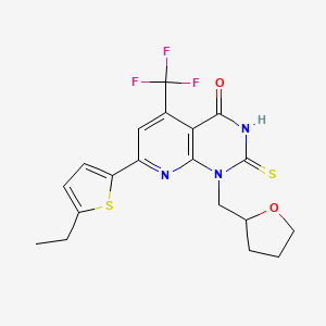 molecular formula C19H18F3N3O2S2 B4350450 7-(5-ethyl-2-thienyl)-2-mercapto-1-(tetrahydro-2-furanylmethyl)-5-(trifluoromethyl)pyrido[2,3-d]pyrimidin-4(1H)-one 