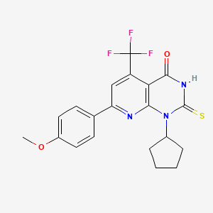 molecular formula C20H18F3N3O2S B4350545 1-cyclopentyl-2-mercapto-7-(4-methoxyphenyl)-5-(trifluoromethyl)pyrido[2,3-d]pyrimidin-4(1H)-one 