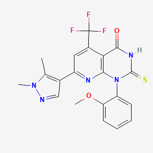 molecular formula C20H16F3N5O2S B4350859 7-(1,5-dimethyl-1H-pyrazol-4-yl)-1-(2-methoxyphenyl)-2-sulfanyl-5-(trifluoromethyl)pyrido[2,3-d]pyrimidin-4(1H)-one 