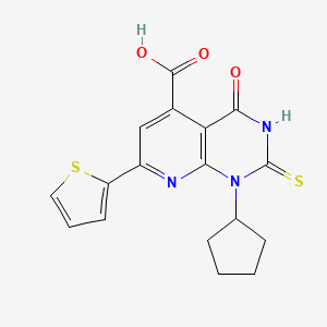 molecular formula C17H15N3O3S2 B4350923 1-CYCLOPENTYL-4-OXO-2-SULFANYL-7-(2-THIENYL)-1,4-DIHYDROPYRIDO[2,3-D]PYRIMIDINE-5-CARBOXYLIC ACID 