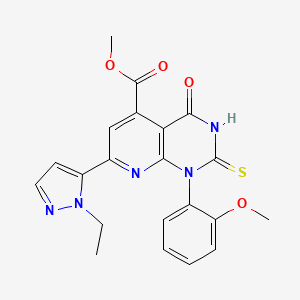 methyl 7-(1-ethyl-1H-pyrazol-5-yl)-1-(2-methoxyphenyl)-4-oxo-2-sulfanyl-1,4-dihydropyrido[2,3-d]pyrimidine-5-carboxylate