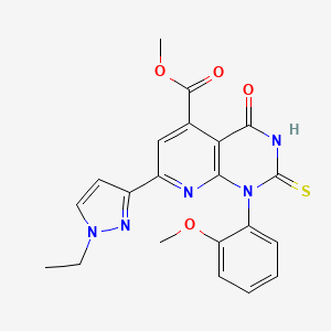 methyl 7-(1-ethyl-1H-pyrazol-3-yl)-1-(2-methoxyphenyl)-4-oxo-2-sulfanyl-1,4-dihydropyrido[2,3-d]pyrimidine-5-carboxylate