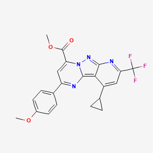 molecular formula C22H17F3N4O3 B4351182 methyl 13-cyclopropyl-4-(4-methoxyphenyl)-11-(trifluoromethyl)-3,7,8,10-tetrazatricyclo[7.4.0.02,7]trideca-1,3,5,8,10,12-hexaene-6-carboxylate 