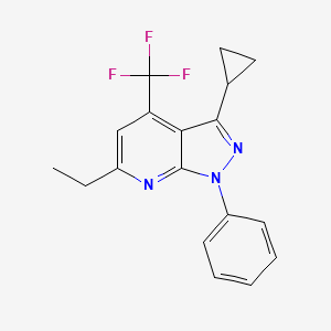 molecular formula C18H16F3N3 B4351294 3-cyclopropyl-6-ethyl-1-phenyl-4-(trifluoromethyl)-1H-pyrazolo[3,4-b]pyridine 