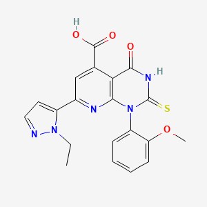 7-(1-ethyl-1H-pyrazol-5-yl)-1-(2-methoxyphenyl)-4-oxo-2-sulfanyl-1,4-dihydropyrido[2,3-d]pyrimidine-5-carboxylic acid