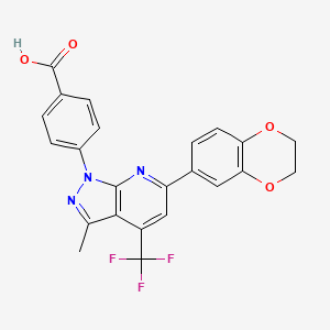 4-[6-(2,3-dihydro-1,4-benzodioxin-6-yl)-3-methyl-4-(trifluoromethyl)-1H-pyrazolo[3,4-b]pyridin-1-yl]benzoic acid