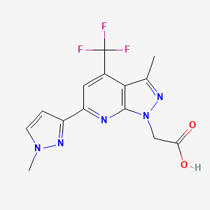 [3-methyl-6-(1-methyl-1H-pyrazol-3-yl)-4-(trifluoromethyl)-1H-pyrazolo[3,4-b]pyridin-1-yl]acetic acid