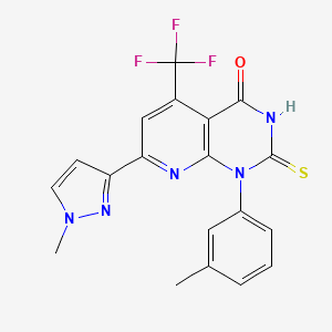 1-(3-methylphenyl)-7-(1-methyl-1H-pyrazol-3-yl)-2-sulfanyl-5-(trifluoromethyl)pyrido[2,3-d]pyrimidin-4(1H)-one