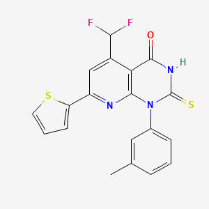 molecular formula C19H13F2N3OS2 B4351596 5-(DIFLUOROMETHYL)-1-(3-METHYLPHENYL)-2-SULFANYL-7-(2-THIENYL)PYRIDO[2,3-D]PYRIMIDIN-4(1H)-ONE 