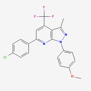 molecular formula C21H15ClF3N3O B4351847 4-[6-(4-CHLOROPHENYL)-3-METHYL-4-(TRIFLUOROMETHYL)-1H-PYRAZOLO[3,4-B]PYRIDIN-1-YL]PHENYL METHYL ETHER 