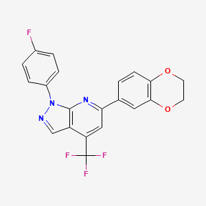 molecular formula C21H13F4N3O2 B4352026 6-(2,3-dihydro-1,4-benzodioxin-6-yl)-1-(4-fluorophenyl)-4-(trifluoromethyl)-1H-pyrazolo[3,4-b]pyridine 