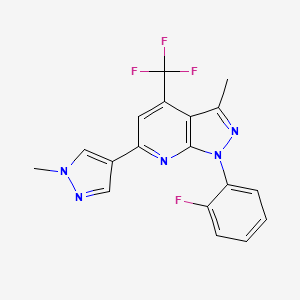 molecular formula C18H13F4N5 B4352175 1-(2-fluorophenyl)-3-methyl-6-(1-methyl-1H-pyrazol-4-yl)-4-(trifluoromethyl)-1H-pyrazolo[3,4-b]pyridine 