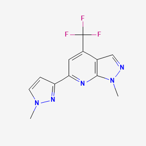 molecular formula C12H10F3N5 B4352344 1-methyl-6-(1-methyl-1H-pyrazol-3-yl)-4-(trifluoromethyl)-1H-pyrazolo[3,4-b]pyridine 