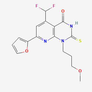 molecular formula C16H15F2N3O3S B4352763 5-(DIFLUOROMETHYL)-7-(2-FURYL)-1-(3-METHOXYPROPYL)-2-SULFANYLPYRIDO[2,3-D]PYRIMIDIN-4(1H)-ONE 