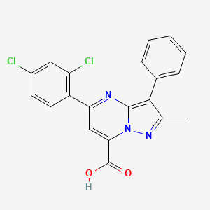 molecular formula C20H13Cl2N3O2 B4352855 5-(2,4-dichlorophenyl)-2-methyl-3-phenylpyrazolo[1,5-a]pyrimidine-7-carboxylic acid 