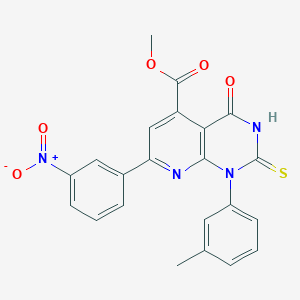 molecular formula C22H16N4O5S B4352884 Methyl 1-(3-methylphenyl)-7-(3-nitrophenyl)-4-oxo-2-sulfanyl-1,4-dihydropyrido[2,3-d]pyrimidine-5-carboxylate 