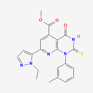 molecular formula C21H19N5O3S B4352885 methyl 7-(1-ethyl-1H-pyrazol-5-yl)-2-mercapto-1-(3-methylphenyl)-4-oxo-1,4-dihydropyrido[2,3-d]pyrimidine-5-carboxylate 