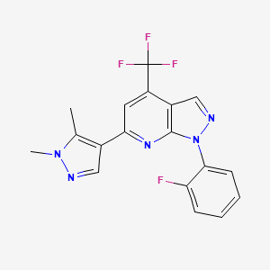 molecular formula C18H13F4N5 B4353034 6-(1,5-dimethyl-1H-pyrazol-4-yl)-1-(2-fluorophenyl)-4-(trifluoromethyl)-1H-pyrazolo[3,4-b]pyridine 