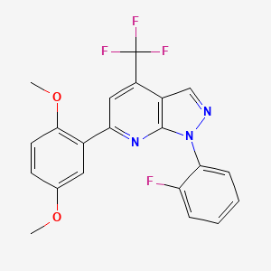 molecular formula C21H15F4N3O2 B4353040 2-[1-(2-FLUOROPHENYL)-4-(TRIFLUOROMETHYL)-1H-PYRAZOLO[3,4-B]PYRIDIN-6-YL]-4-METHOXYPHENYL METHYL ETHER 