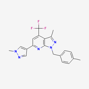 molecular formula C20H18F3N5 B4353141 3-methyl-1-(4-methylbenzyl)-6-(1-methyl-1H-pyrazol-4-yl)-4-(trifluoromethyl)-1H-pyrazolo[3,4-b]pyridine 