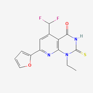 molecular formula C14H11F2N3O2S B4353191 5-(DIFLUOROMETHYL)-1-ETHYL-7-(2-FURYL)-2-SULFANYLPYRIDO[2,3-D]PYRIMIDIN-4(1H)-ONE 