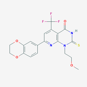 molecular formula C19H16F3N3O4S B4353226 7-(2,3-dihydro-1,4-benzodioxin-6-yl)-1-(2-methoxyethyl)-2-sulfanyl-5-(trifluoromethyl)pyrido[2,3-d]pyrimidin-4(1H)-one 