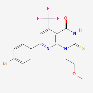 molecular formula C17H13BrF3N3O2S B4353256 7-(4-bromophenyl)-1-(2-methoxyethyl)-2-sulfanyl-5-(trifluoromethyl)pyrido[2,3-d]pyrimidin-4(1H)-one 