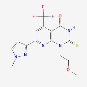 molecular formula C15H14F3N5O2S B4353262 1-(2-methoxyethyl)-7-(1-methyl-1H-pyrazol-3-yl)-2-sulfanyl-5-(trifluoromethyl)pyrido[2,3-d]pyrimidin-4(1H)-one 