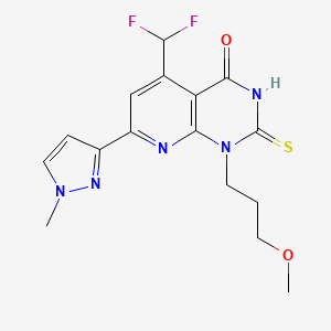 molecular formula C16H17F2N5O2S B4353357 5-(difluoromethyl)-1-(3-methoxypropyl)-7-(1-methyl-1H-pyrazol-3-yl)-2-sulfanylpyrido[2,3-d]pyrimidin-4(1H)-one 