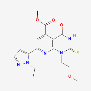 molecular formula C17H19N5O4S B4353578 methyl 7-(1-ethyl-1H-pyrazol-5-yl)-2-mercapto-1-(2-methoxyethyl)-4-oxo-1,4-dihydropyrido[2,3-d]pyrimidine-5-carboxylate 