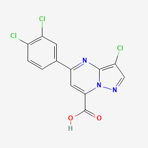 molecular formula C13H6Cl3N3O2 B4353611 3-chloro-5-(3,4-dichlorophenyl)pyrazolo[1,5-a]pyrimidine-7-carboxylic acid 